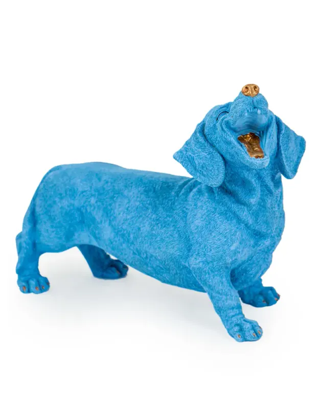 Blue Laughing Dachshund Figure